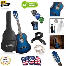 30-inch Beginner Acoustic Guitar Package Blue, Basic Starter Kit w/Gig Bag, S...