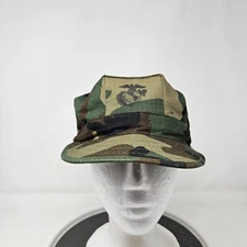 USMC Woodland Camo Hat Cap Fitted Mens Small Green Military Utility Cover