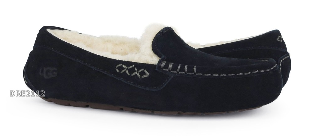 UGG Ansley Black Suede Fur Slippers Womens Size 9 Wide New in Box