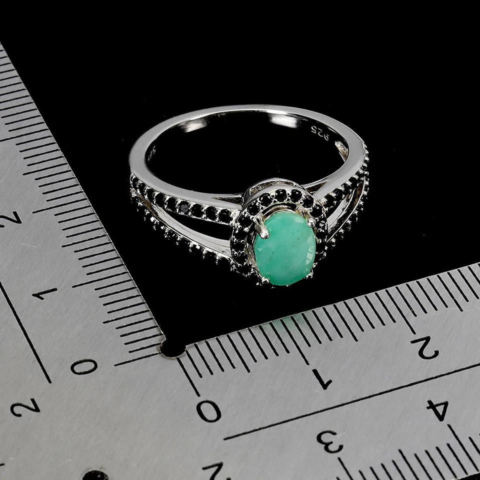 925 Sterlingsilber Ring Oval Smaragd 7x5mm Spinell Edelstein No USA Einfuhr Fees - Bild 3 von 4