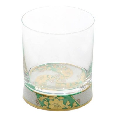 Kutani Ware Kinzan Rock Glass Gold Brocade Floral Green 7.5cm (3in)