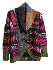 BC Best Connections pink colourful shawl neck cardigan size 8 acrylic/wool blend