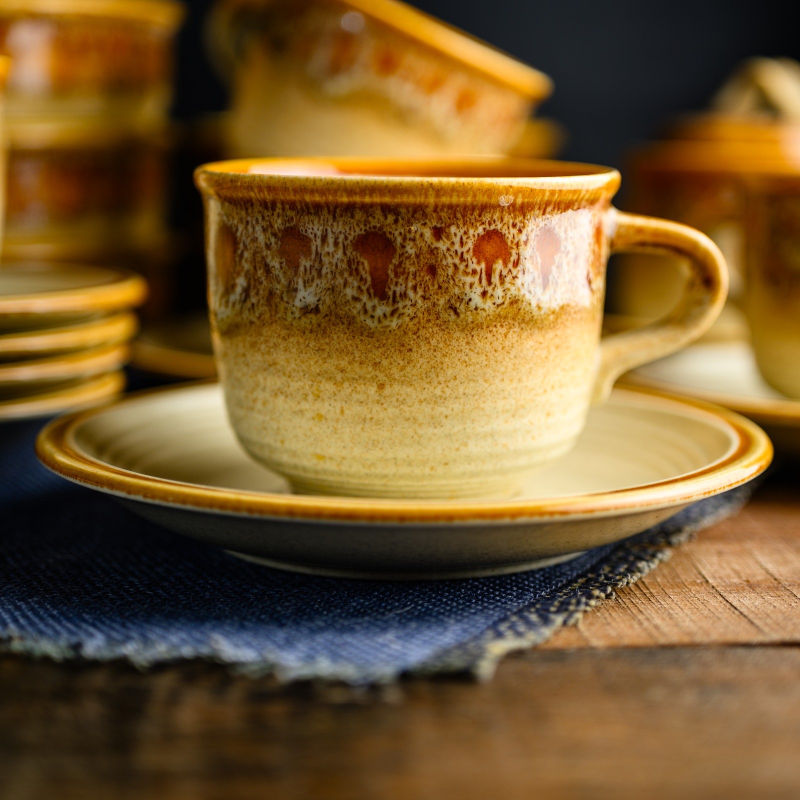 (5) 1970's VTG Mikasa Nature's Song Cup & Saucer Sets Stoneware Japan EXC