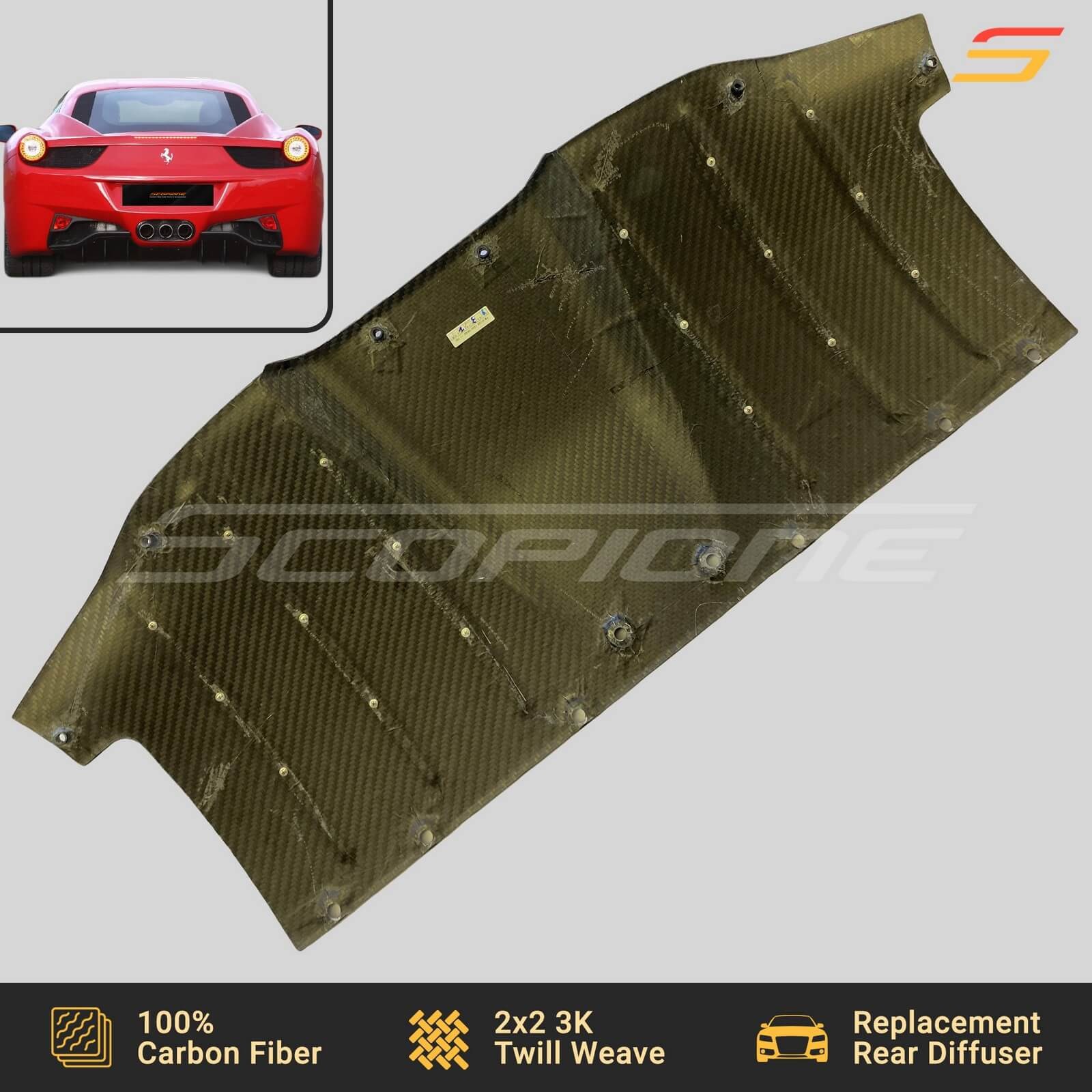 Scopione Carbon Fiber Rear Bumper Diffuser for Ferrari 10-15 458 Italia & Spider