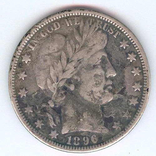 1896-O U.S. BARBER HALF DOLLAR - SILVER - KM#116 - SCARCE DATE -  DARK VERY FINE