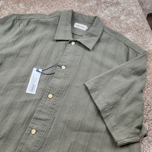 Camisa TAYLOR STITCH Hombres Verde Oliva Manga Corta Botones Talla 46 XXL Militar Nueva con Etiquetas