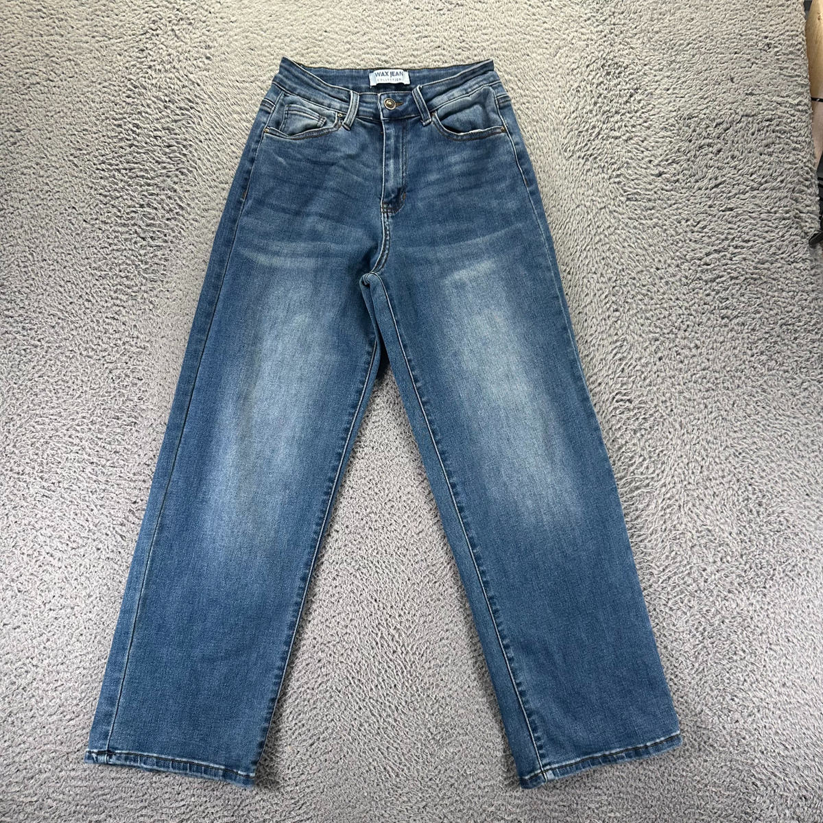 パンツ wax coating straight denim Wax Jeans Womens 5 Blue Cotton Denim Straight Leg Faded Workwear