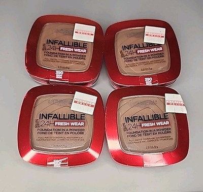 LOT OF 4 LOREAL INFALLIBLE 24H FRESH WEAR POWDER FOUNDATION Matte 390 Ebony