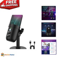 Professional USB Microphone with Noise Cancellation RGB Lighting for Streaming