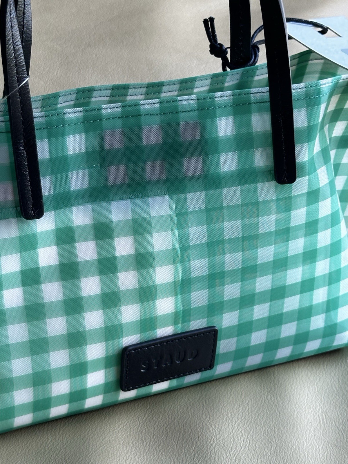 STAUD CHRISTOS MINI MESH TOTE JADE GINGHAM — image 9