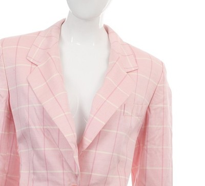 Vintage ESCADA MARGARETHA LEY Pink/White Plaid Blazer Jacket - Size 40 (US 10)