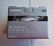 Tamron 18-200 mm F/3.5-6.3 DiII VC zoom lens Canon EF fit with lens hood and box
