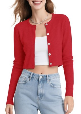 Urban CoCo Women's Long Sleeve Button Up Cropped Cardigan Sweaters Women Medium