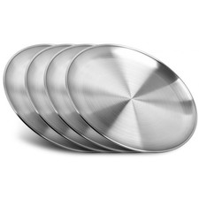 Stainless Steel Plates,4 PCS 10 inch Round Metal Food Serving Plates, Dinner ...