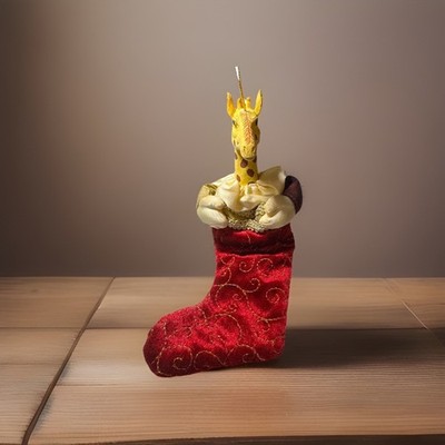 Mark Roberts Small Giraffe In Maroon Christmas Stocking Tree Ornament