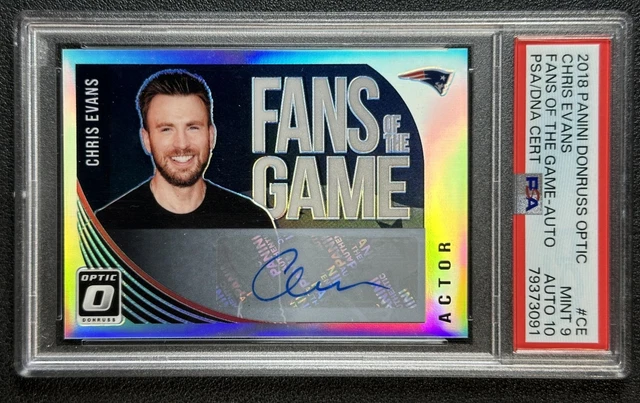 CHRIS EVANS PSA 9 2018 PANINI DONRUSS OPTIC #FAN-CE FANS OF THE GAME AUTO 14/15