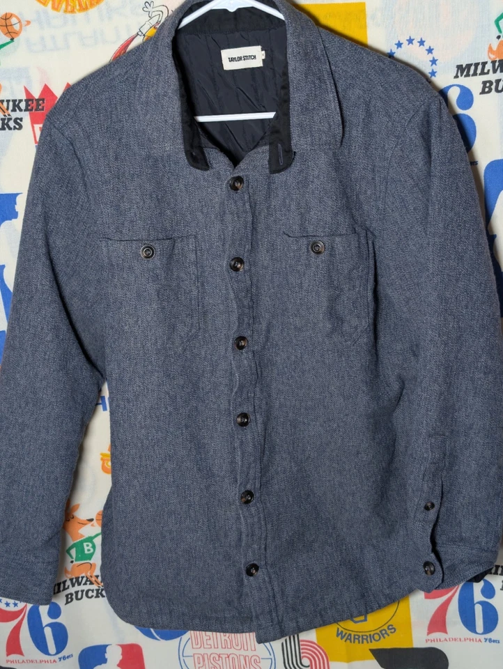 Taylor Stitch большой куртка хлопок подкладка большой размер 42 синий серый двойной карман - Изображение 2 из 4