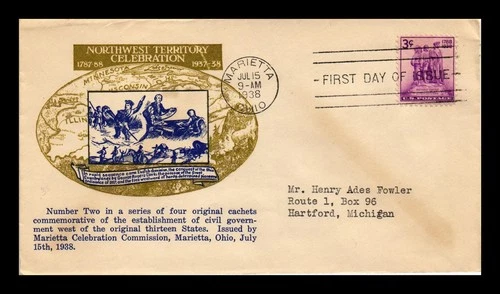 US COVER FIRST DAY OF ISSUE NORTHWEST TERRITORY SESQUICENTENNIAL 1788 TO 1938