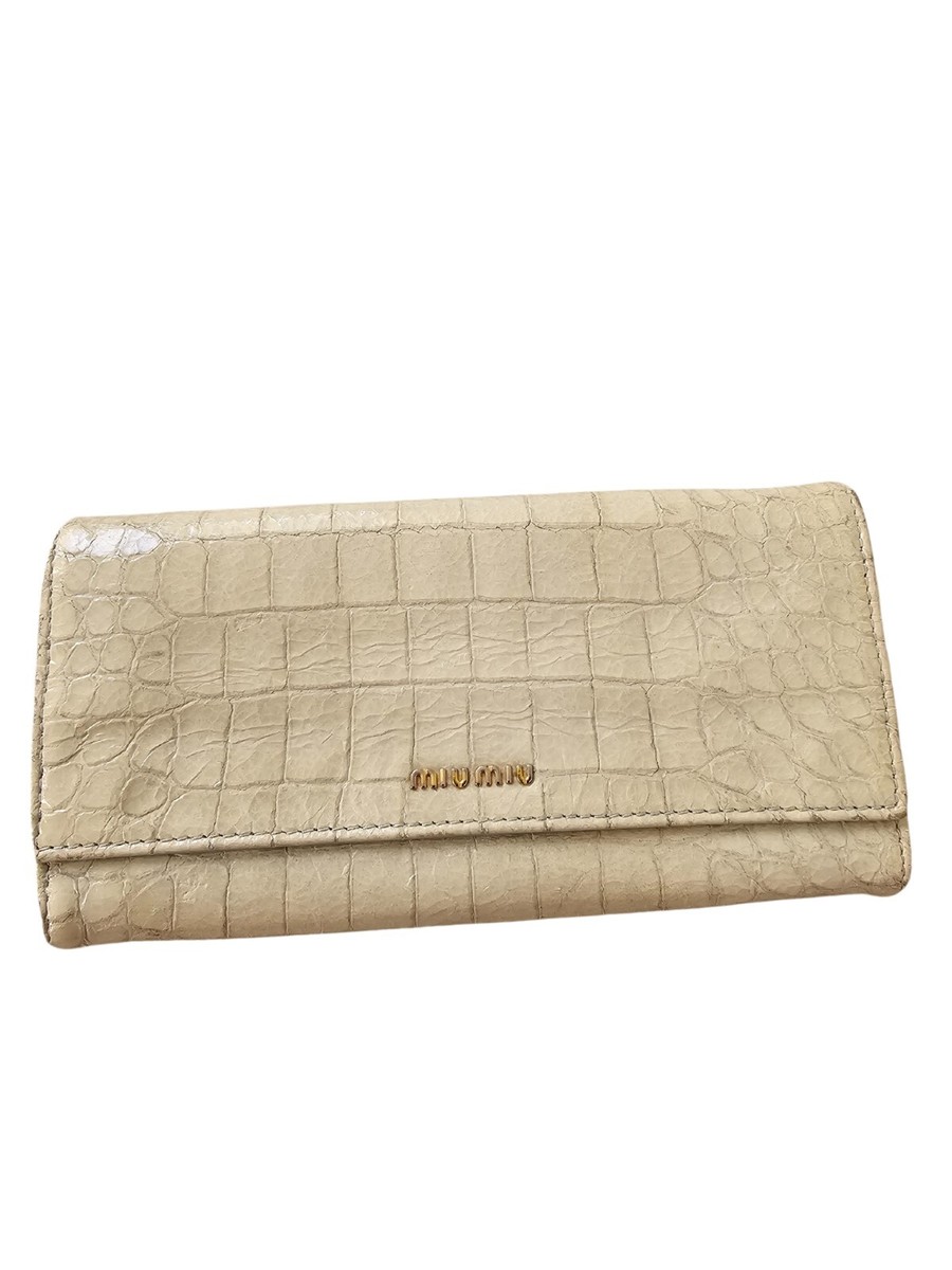 Miu Miu St. Coco Lux Crocodile Embossed Leather Ziparound Wallet 