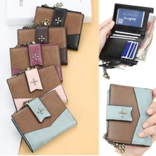 Women Leather Wallet Small Credit Card Holder Mini Bifold Purse With ID window