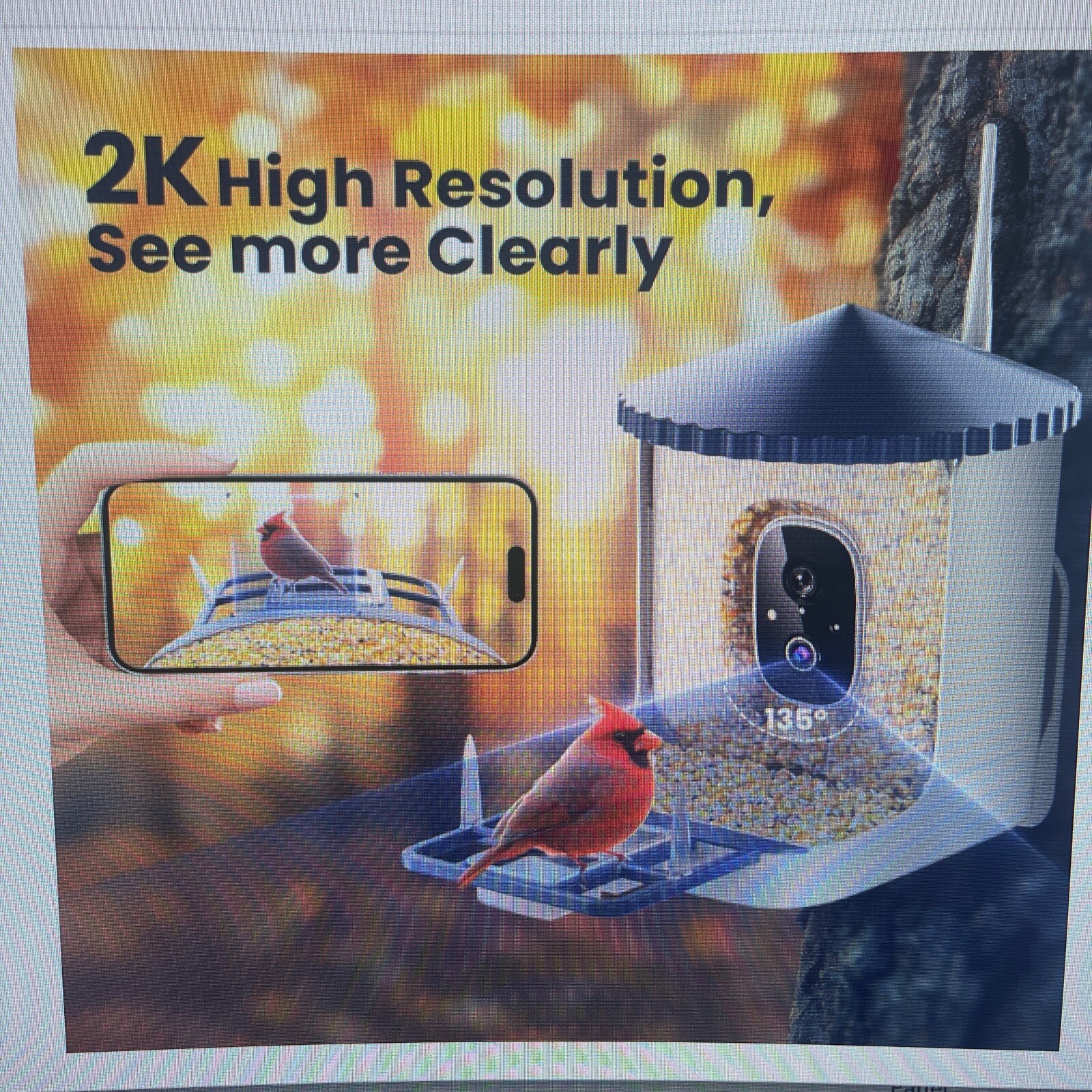 SOLIOM BF02 Bird Feeder with Camera Wireless Outdoor, 2K HD Wild Bird Watchin...