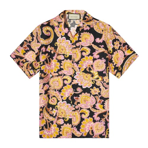 GUCCI Size 48 740306 ZAM1I Silk twill shirt with DOG Green short