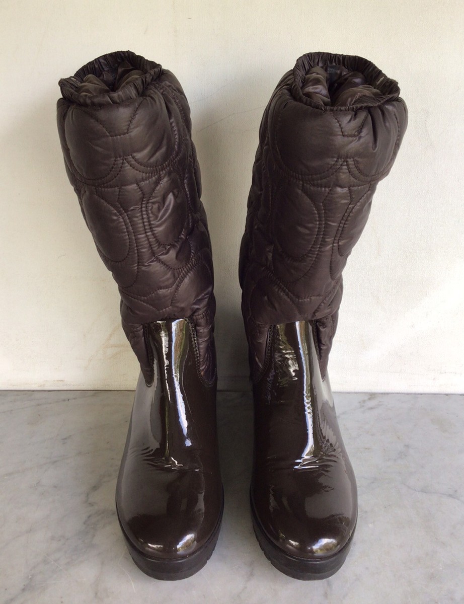 COACH Brown Cantina Quilted Wedge Puffer Winter Boots Size 