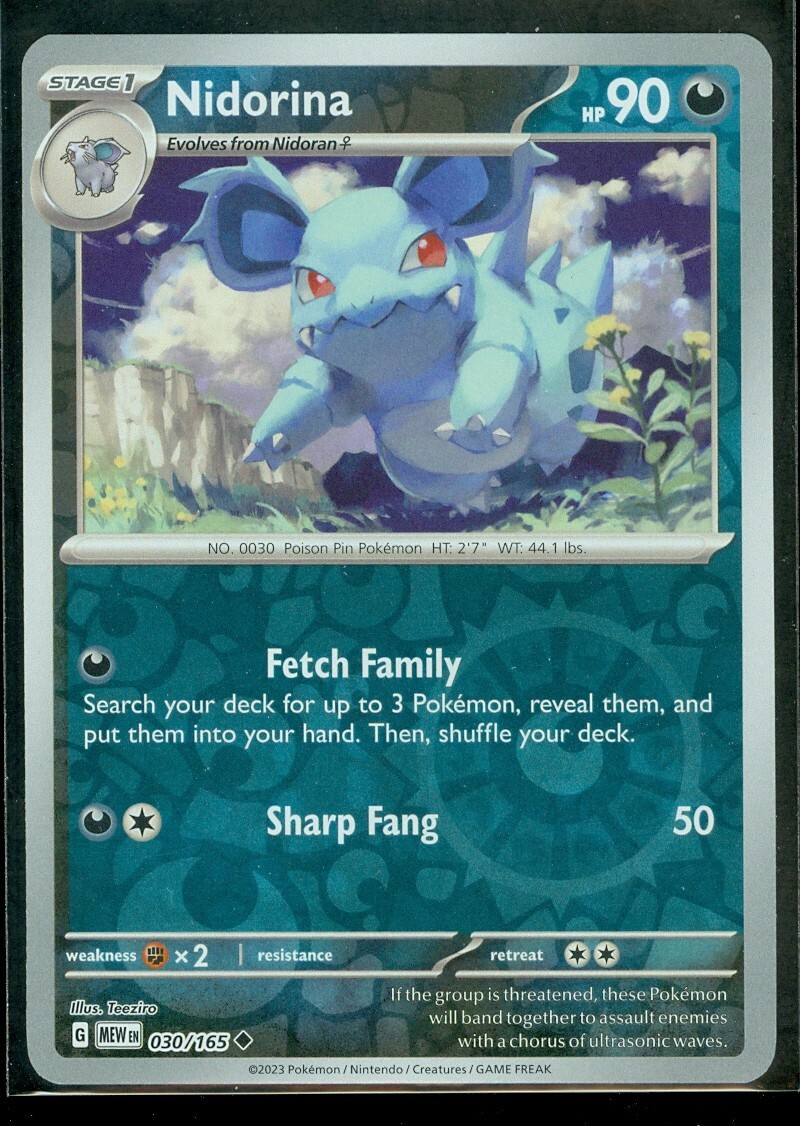 Pokemon NIDORINA 030/165 Pokemon 151 - Rev Holo - - MINT