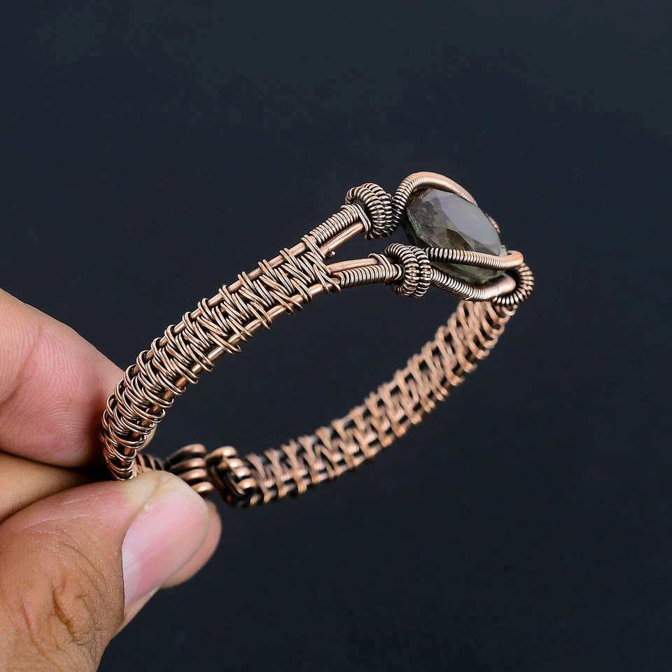 Marvelous Smokey Topaz Wire Wrap Handmade Adjustable Bangle Jewelry For Women - Image 3 of 4
