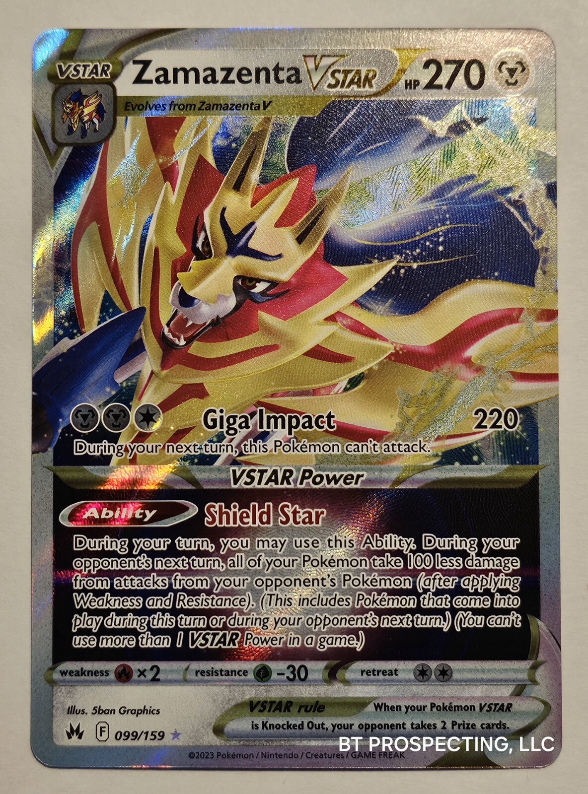 2023 Sword & Shield Crown Zenith Zamazenta VSTAR 99/159 Full Art Holo