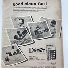 Swimming Pool Print Ad Vtg 1968 Dicalite Grefco Los Angeles California Happy Kid