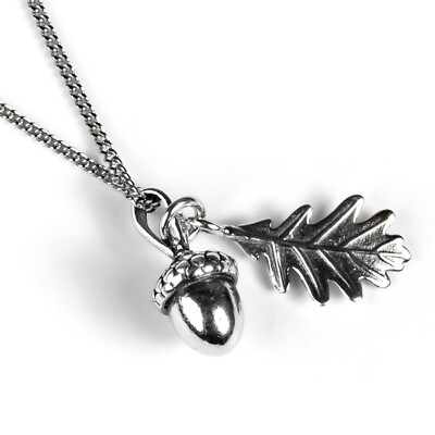 Halskette aus Eichel und Eichenblatt in massivem 925 Sterling Silber, Waldschmuck