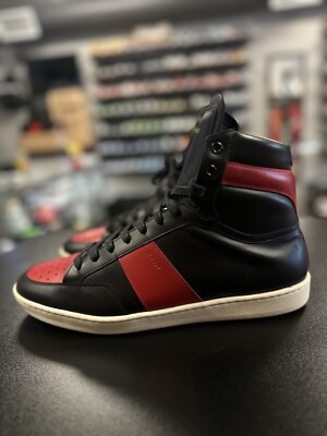 SAINT LAURENT 418026-D2630 BLACK & RED COURT HIGH-TOP SNEAKERS