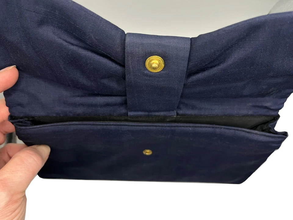 Cartera sin asas a presión sobre frontal con lazo azul de lino Rockabilly años 60 Foto 4 de 4