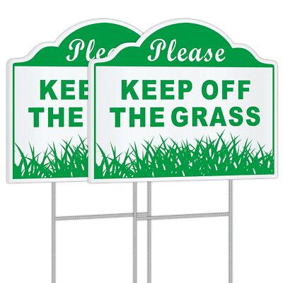 Keep Off The Grass Sign With Metal Stakes 2 Pack 12'' x 9'' Double Sided Keep D...