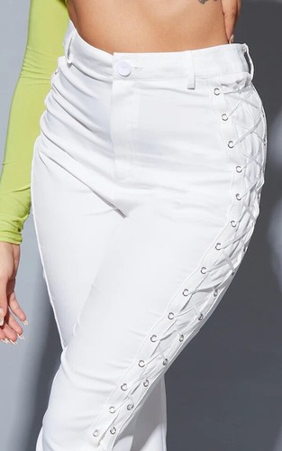 Prettylittlething Petite White lace up straight leg trousers size uk 4 |  eBay