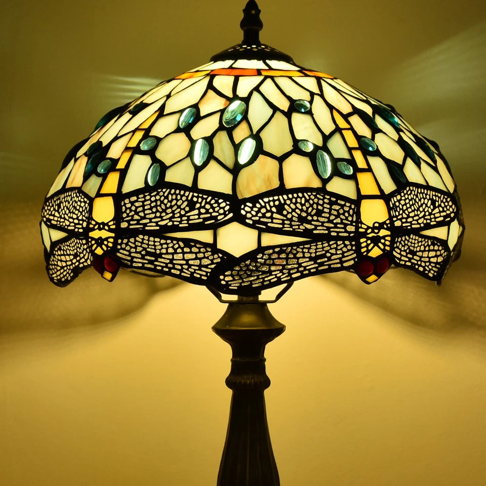 Lámpara de mesa estilo Tiffany vintage libélula vitral lámpara de escritorio 18" de alto Foto 3 de 4