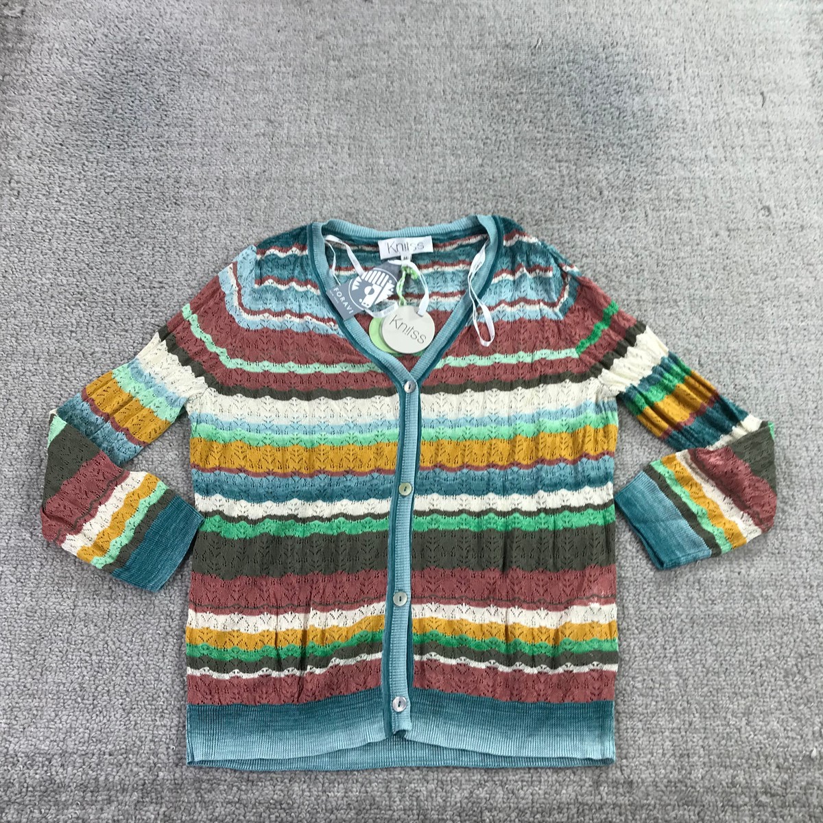 Knitss Sweater Womens Medium Carolina Cardigan Blue Orange Preppy Casual  Ladies