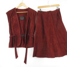 Wallace Sacks Suede Outfit Skirt Waistcoat Ladies Uk 16 Red Rust Casual