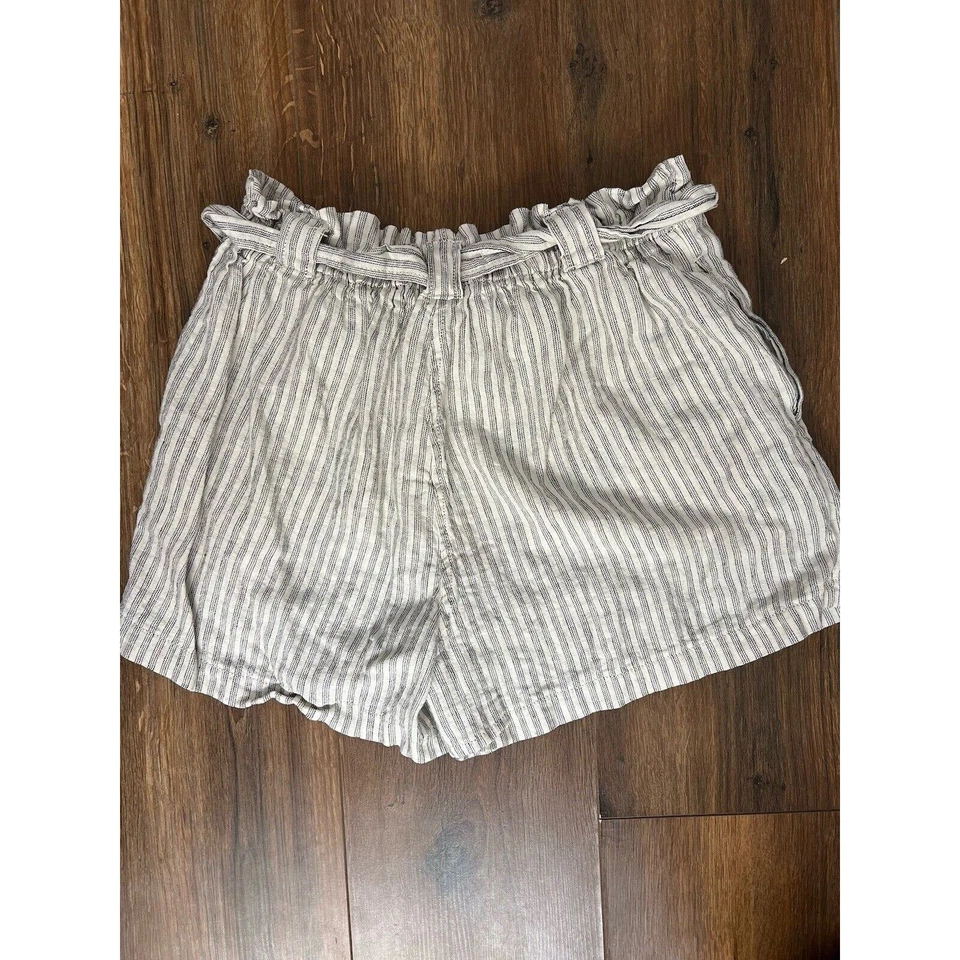 Pantalones Cortos Max Studio Mujer Mezcla de Lino Blanco y Negro Rayas Verticales Talla Pequeña Foto 2 de 4