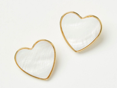 Ann Taylor LOFT Mother of Pearl Heart Statement Earrings, NWT!