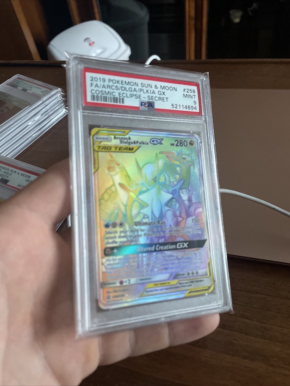 2019 Pokemon Cosmic Eclipse Arceus Dialga Palkia GX Secret Rare FA #258 PSA 9
