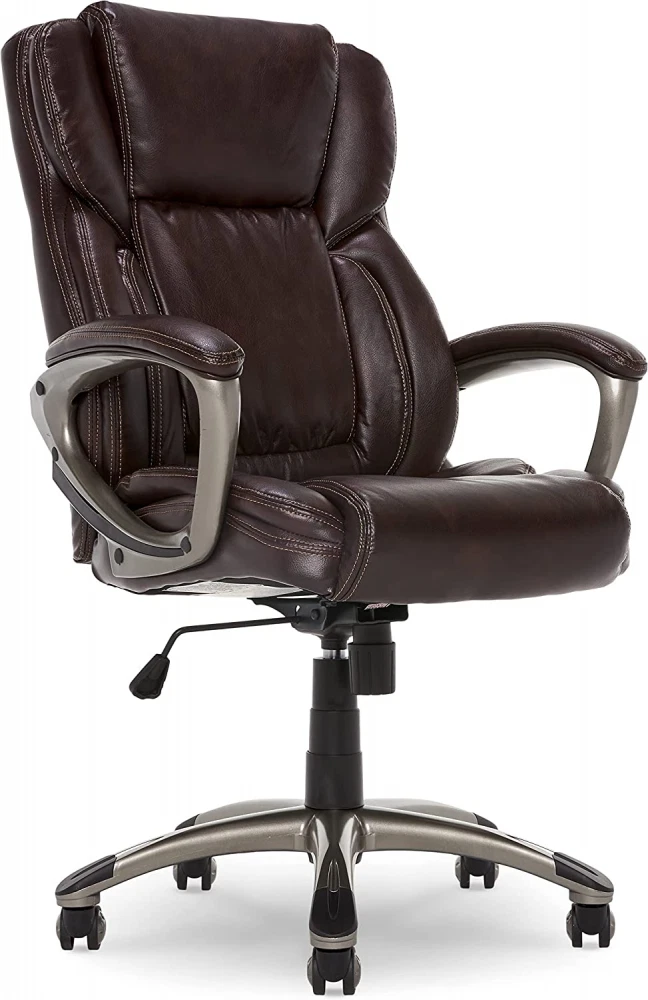 Brown Leather Office Desk Chair with Adjustable Lumbar