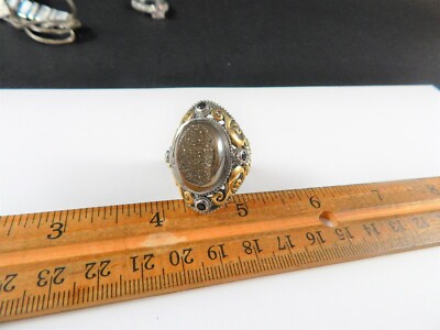 Rare Best Quality Signed KARIS Drusy Scrollwork Ring Size 7 