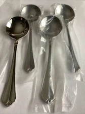 Oneida JUILLIARD 4 Small Round Soup Spoons Bouillon Stainless Flatware Unused 6"