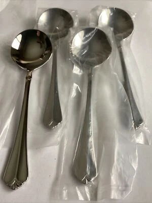 Oneida JUILLIARD 4 Small Round Soup Spoons Bouillon Stainless Flatware Unused 6"