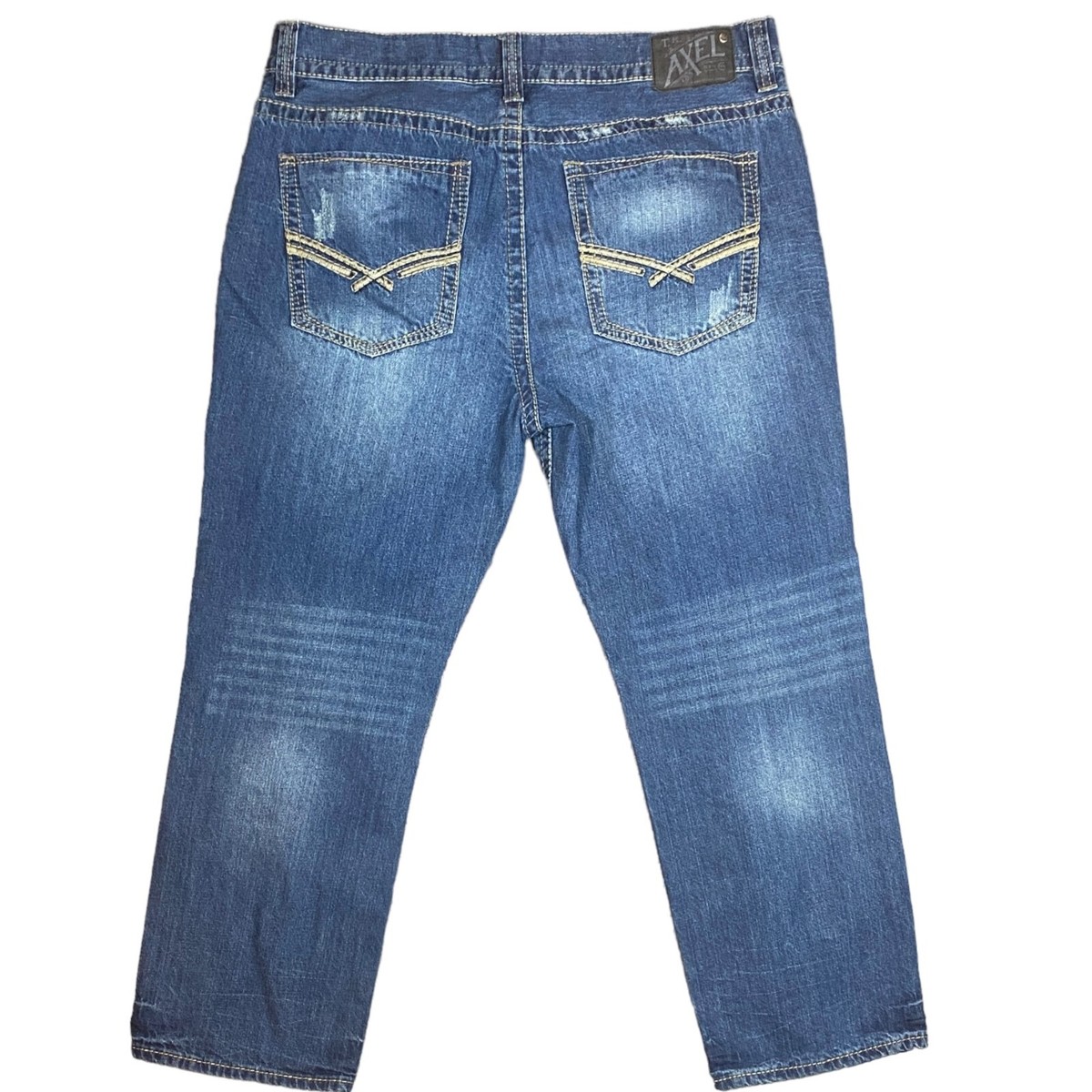 TK AXEL Men's Blue Jeans - Distressed Relaxed Straight Leg