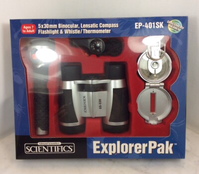 Scientifics EXPLORER PAK Binocular Compass Flashlight Whistle Thermometer New