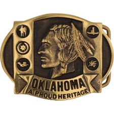 New Brass Oklahoma Native American Tribal Indian Cherokee NOS Vtg Belt Buckle