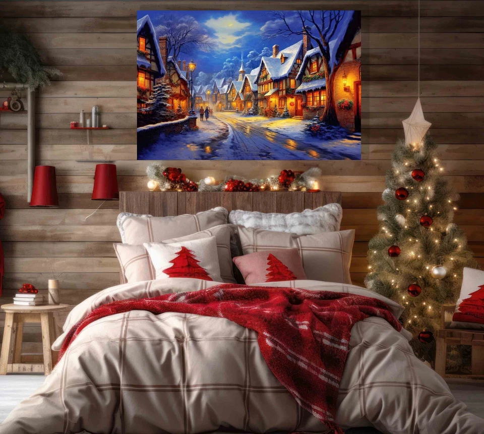 Snowy Christmas Town Canvas Art Prints Oil Painting Reproduction Wall Pictures - Image 4 of 4